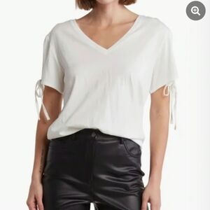 All Saints Kay White V-Neck Tie Sleeve Tee Size Small 100% Organic Cotton